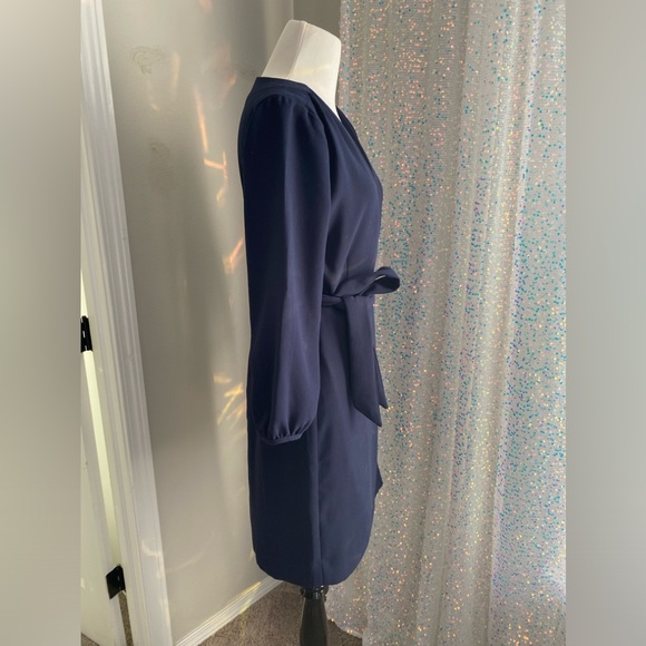 GUC J. Crew Navy Wrap Dress. SZ 2 Small lined midi dress Work Date - Picture 4 of 6